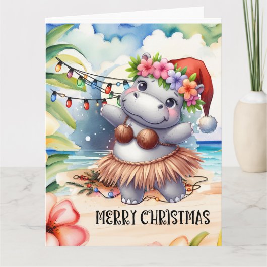 Hippo Hawaii Weihnachtsgrüßen Karte (Vorderseite)