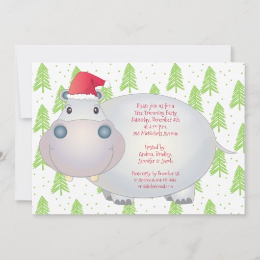 Hippo Hippopotamus Kids Weihnachtsfeier Einladung (Rückseite)