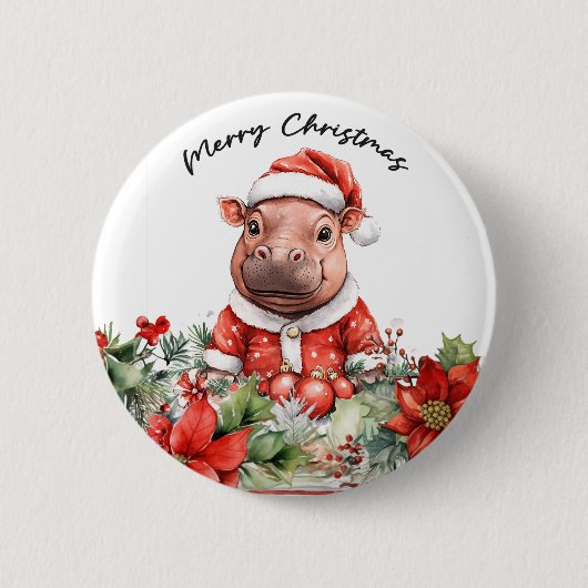 Hippo Holiday Cheer Button (Vorderseite)