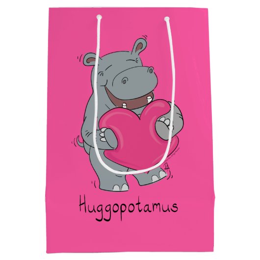 Hippo Hugs Valentine's Day Geschenktasche Mittlere Geschenktüte (Rückseite)