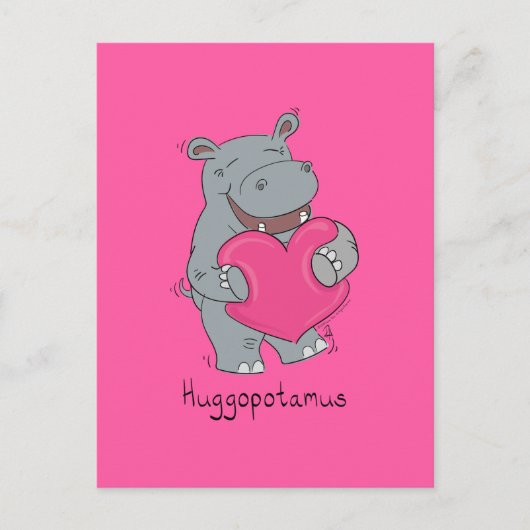Hippo Hugs Valentinstag Postkarte Rosa (Vorderseite)
