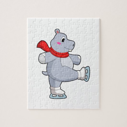 Hippo Ice Skaten Ice Skate Puzzle (Vertikal)
