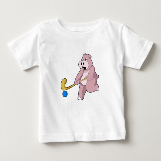 Hippo im Hockey mit Hockey-Schläger Baby T-shirt (Vorderseite)