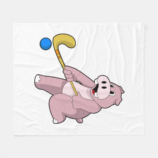 Hippo im Hockey mit Hockey-Schläger Fleecedecke (Vorderseite (Horizontal))