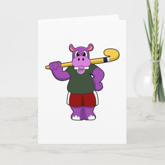 Hippo im Hockey mit Hockey-Schläger Karte (Vorderseite)