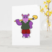Hippo im Hockey mit Hockey-Schläger Karte (Gelbe Blume)