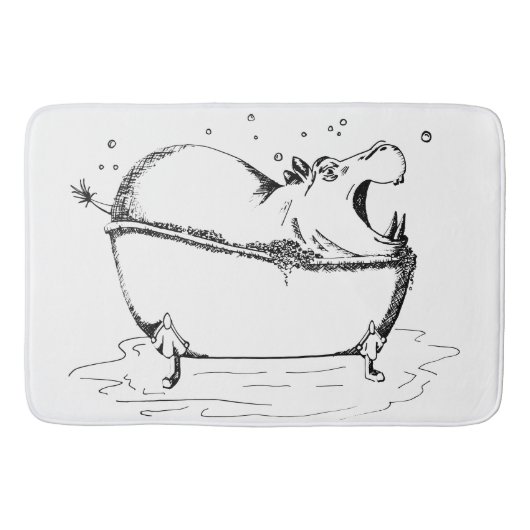 Hippo in Bath Fun Illustration Black Badematte (Vorderseite)