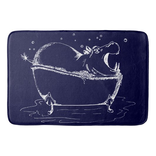 Hippo in Bath Fun Illustration Navy Badematte (Vorderseite)