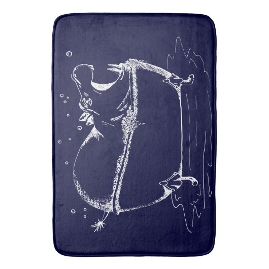 Hippo in Bath Fun Illustration Navy Badematte (Vorderseite Vertikal)