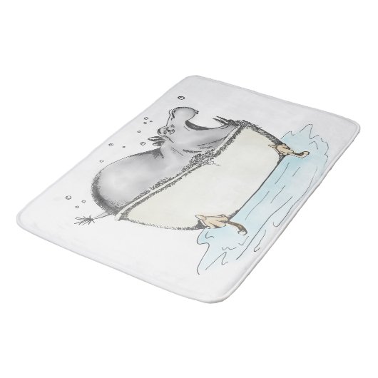 Hippo in Bath Fun Illustration Wasserfarbe Badematte (Schrägansicht)