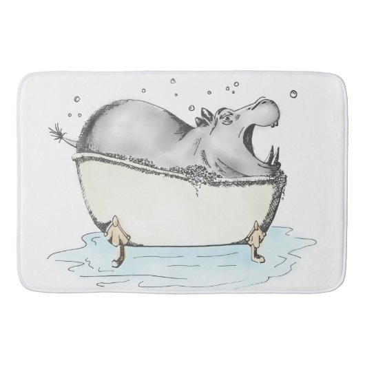 Hippo in Bath Fun Illustration Wasserfarbe Badematte (Vorderseite)