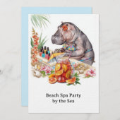 Hippo in Bikini Manicure Coastal Beauty beach spa Einladung (Vorne/Hinten)