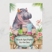 Hippo in Bikini Manicure Coastal Beauty beach spa Einladung (Vorderseite)
