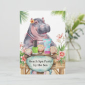 Hippo in Bikini Manicure Coastal Beauty beach spa Einladung (Stehend Vorderseite)