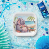 Hippo in bikini relax by the beach pappteller (Party)