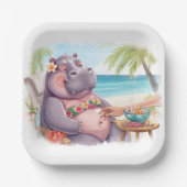 Hippo in bikini relax by the beach  pappteller (Vorderseite)