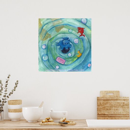 Hippo in der Badewanne Poster (Küche)