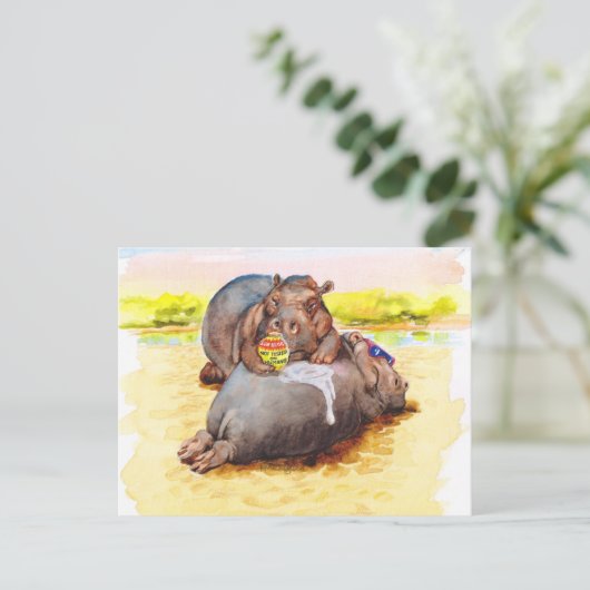 Hippo in der Sonne Postkarte (Stehend Vorderseite)