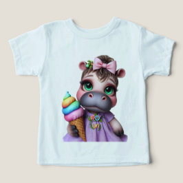 Hippo in einem Lilac Kleid mit Eiscreme