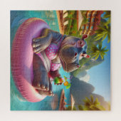 Hippo in einem Pool mit Cocktailgetränk Puzzle (Horizontal)