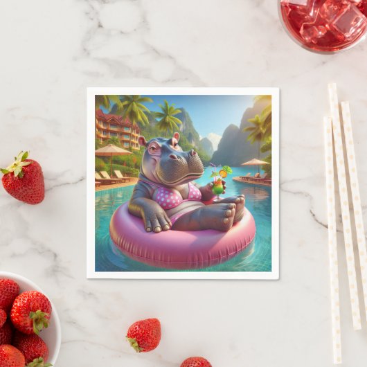 Hippo in einem Pool mit Cocktailgetränk Serviette (Beispiel)