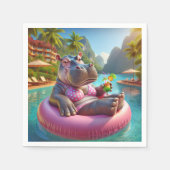 Hippo in einem Pool mit Cocktailgetränk Serviette (Vorderseite)