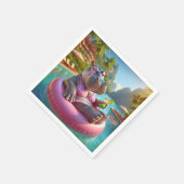 Hippo in einem Pool mit Cocktailgetränk Serviette (Ecke)