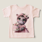 Hippo in einem rosa Kleid mit Kuchen (Design Vorderseite)
