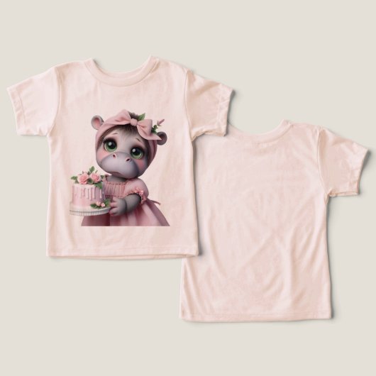 Hippo in einem rosa Kleid mit Kuchen (Design Vorderseite & Rückseite)