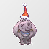 Hippo in einer Weihnachtsmannmütze Weihnachtsfenst Fensteraufkleber (Blatt)