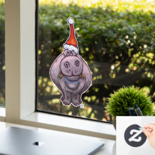 Hippo in einer Weihnachtsmannmütze Weihnachtsfenst Fensteraufkleber