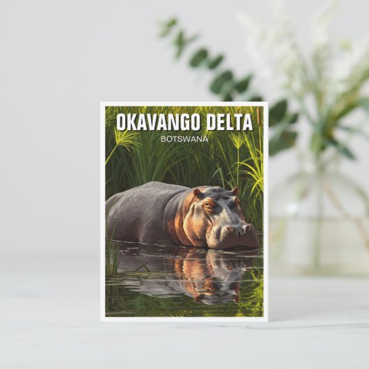 Hippo in Okavango Delta Botswana Postkarte (Stehend Vorderseite)