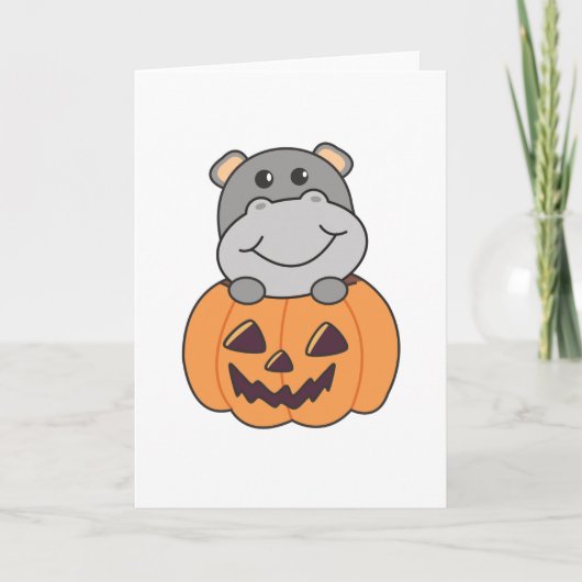 Hippo In Pumpkin Sweet Hippos Happy Halloween Karte (Vorderseite)