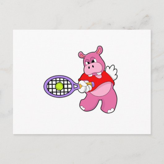 Hippo in Tennis mit Tennisschläger Postkarte (Vorderseite)