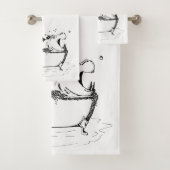 Hippo in the Bath Fun Illustration Black Badhandtuch Set (Insitu)