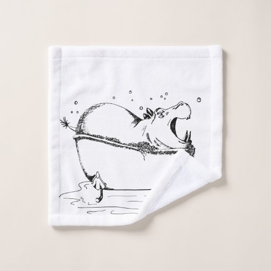Hippo in the Bath Fun Illustration Black Badhandtuch Set (Waschlappen)