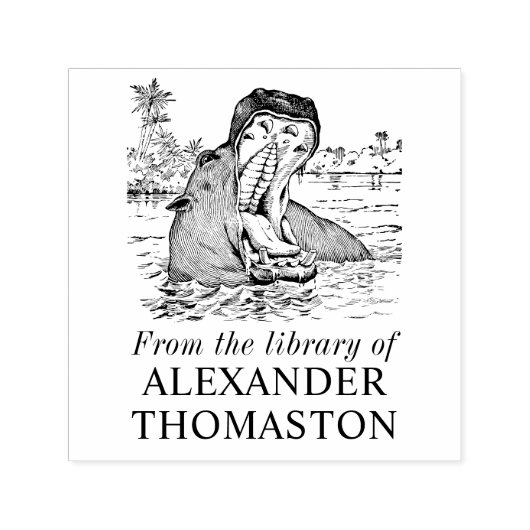 Hippo in Water Jaws Wide Open Library Book Name Permastempel (Design)