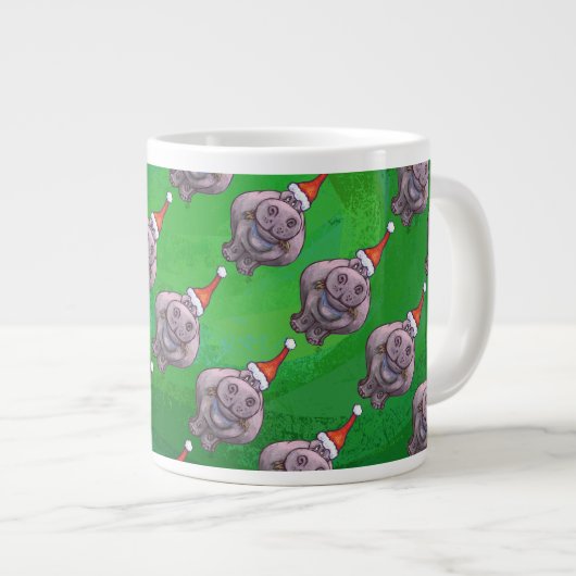 Hippo in Weihnachtsmannmütze Muster auf Grün Jumbo-Tasse (Vorderseite Rechts)