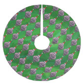 Hippo in Weihnachtsmannmütze Muster auf Grün Polyester Weihnachtsbaumdecke (Vorderseite)