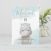 Hippo Junge Geburtstagsfeier Einladung 2 Backgr (Stehend Vorderseite)