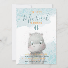 Hippo Junge Geburtstagsfeier Einladung 2 Backgr