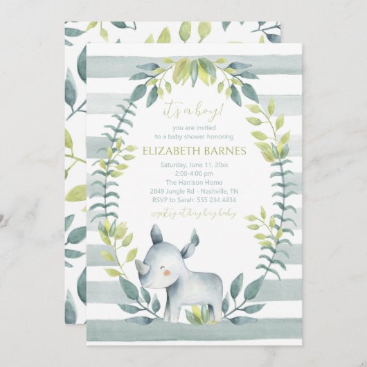 Hippo Jungle Animals Kinderdusche Einladung (Vorne/Hinten)