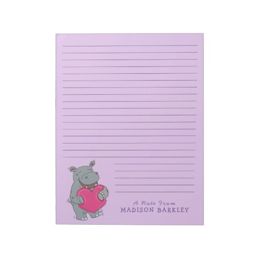 Hippo Kid Niedlich Valentine's Day Stationary Note Notizblock (Rotiert)