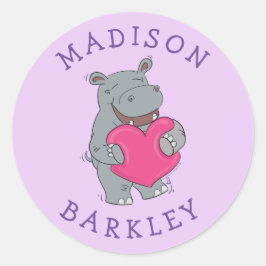 Hippo Kid Niedlich Valentins Umschlag Aufkleber-St Runder Aufkleber