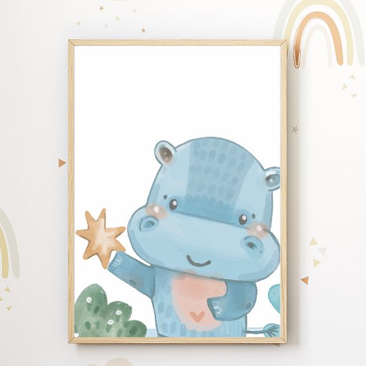Hippo Kinderzimmer Poster Animal Kids Room Deco