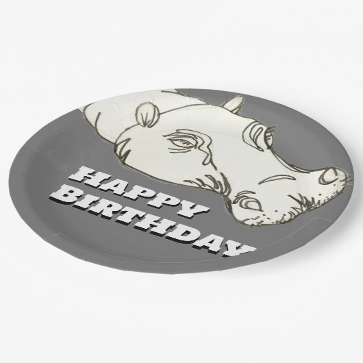 Hippo Kopf Geburtstag Pappteller (Schrägansicht)