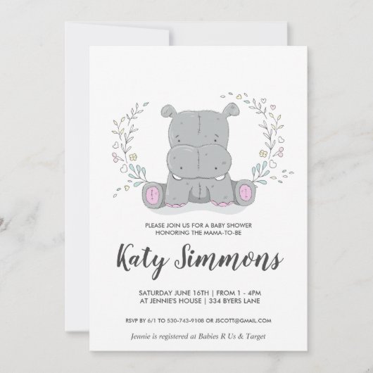 Hippo Liebe Kinderdusche Einladung (Vorderseite)