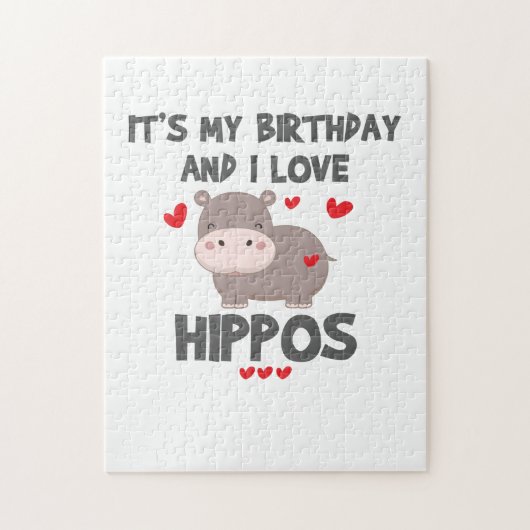 Hippo Lover It's My Birthday and I Love Hippos Puzzle (Vertikal)