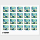 Hippo Magical Pond Meadow Quadratischer Aufkleber (Blatt)