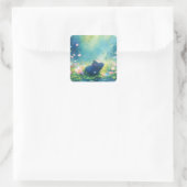 Hippo Magical Pond Meadow Quadratischer Aufkleber (Tasche)